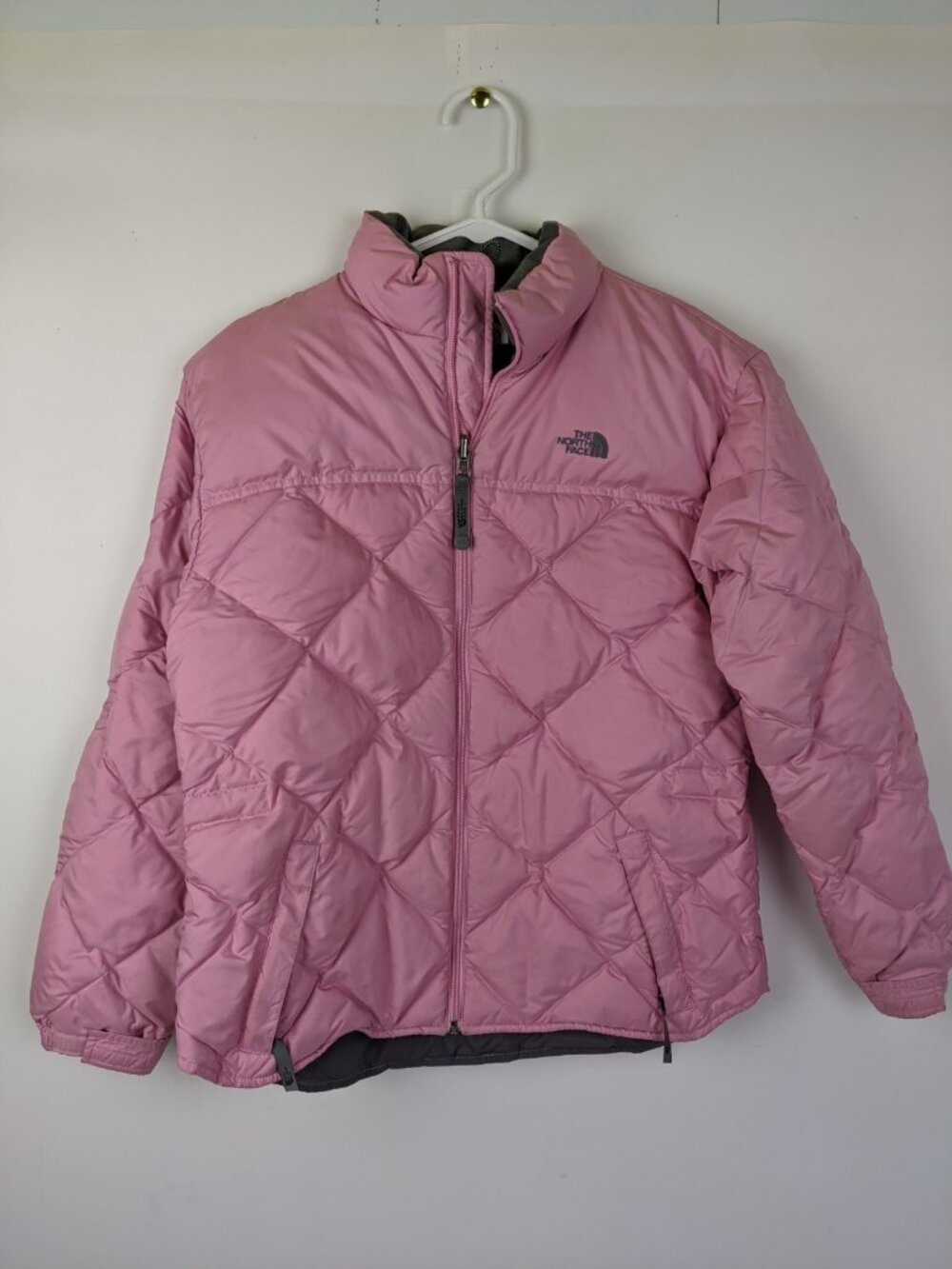 The North Face Pink Diamond Quilted Puffer Jacket Goose Down Girls Size L/XL